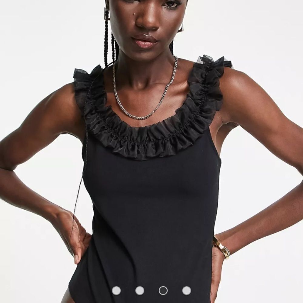 & other Stories Black Ruffle Neck Bodysuit | Size M